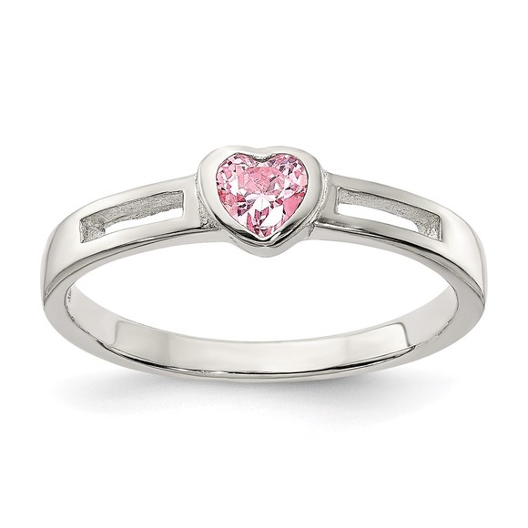 925 Sterling Silver Pink CZ (Cubic Zirconia) Heart Ring - Picture 1 of 6